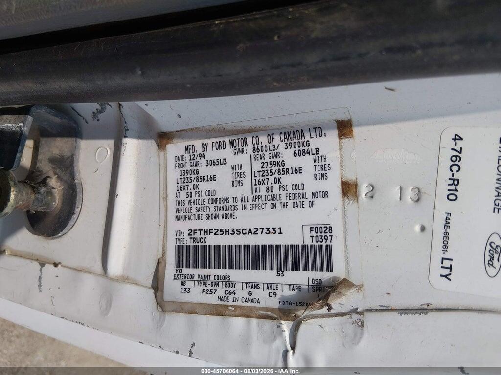 2FTHF25H3SCA27331 1995 FORD F250 photo no. 9