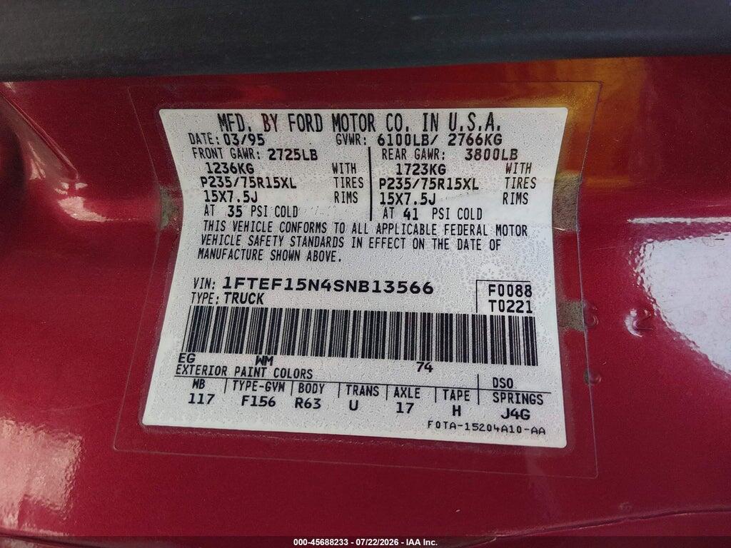 1FTEF15N4SNB13566 1995 FORD F150 photo no. 9