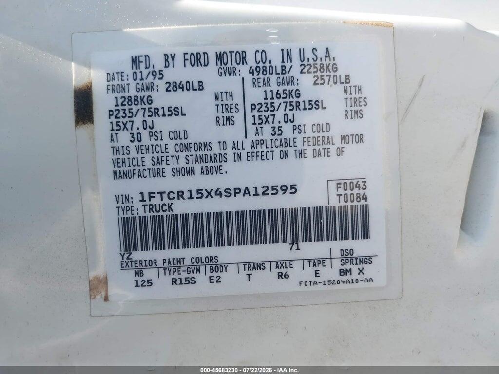 1FTCR15X4SPA12595 1995 FORD RANGER photo no. 9