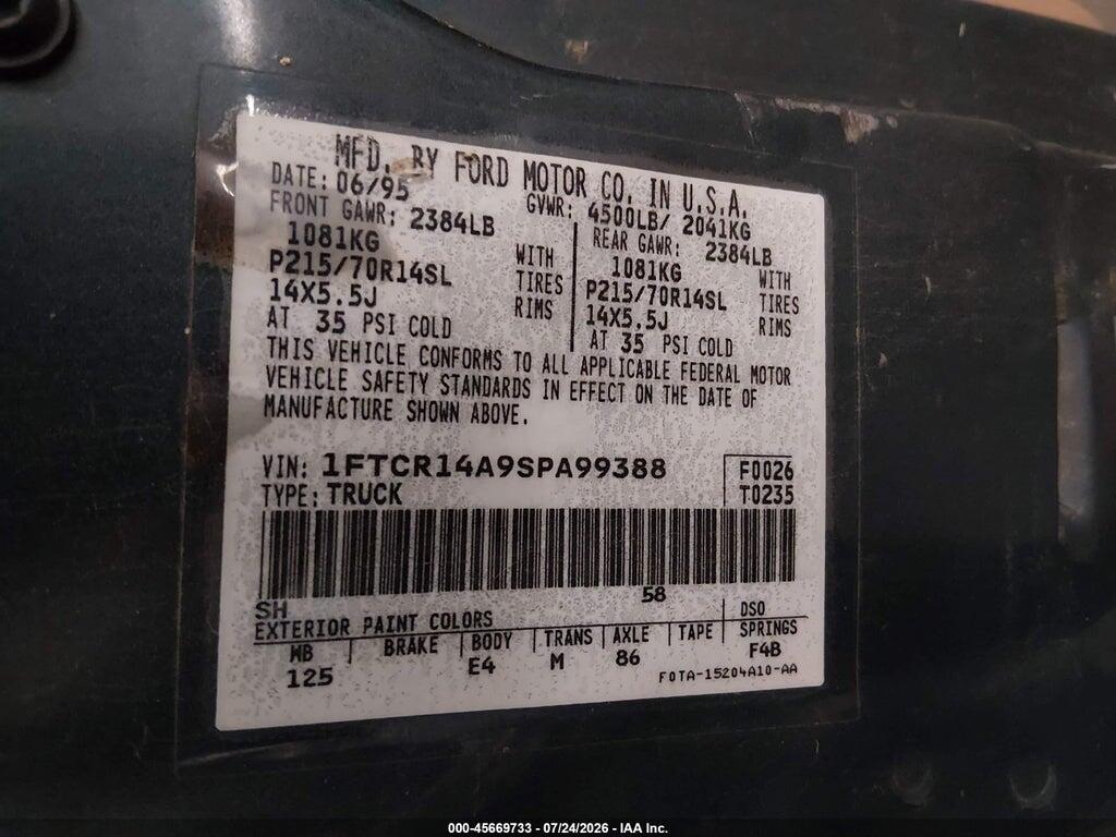 1FTCR14A9SPA99388 1995 FORD RANGER photo no. 9