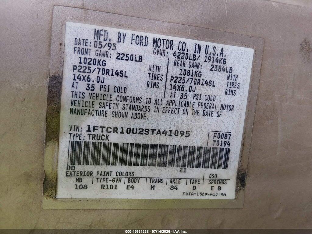 1FTCR10U2STA41095 1995 FORD RANGER photo no. 9