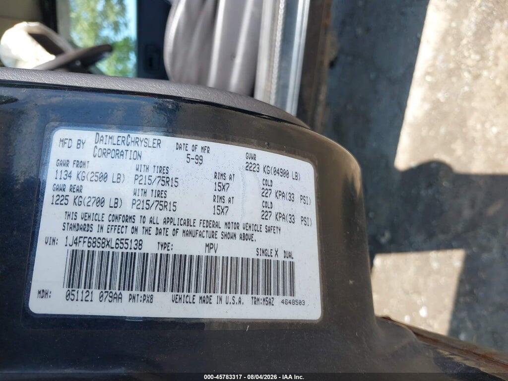 1J4FF68S8XL655138 1999 JEEP CHEROKEE photo no. 9
