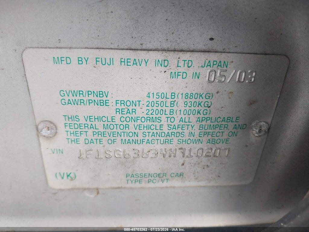 JF1SG63634H710207 2004 SUBARU FORESTER photo no. 9