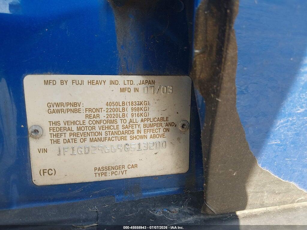JF1GD29664G513200 2004 SUBARU IMPREZA photo no. 9