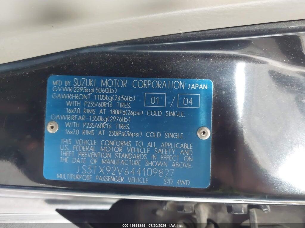 JS3TX92V644109827 2004 SUZUKI XL-7 photo no. 9
