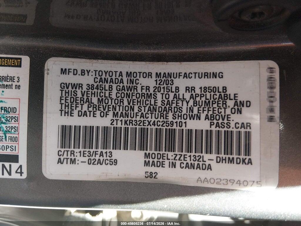 2T1KR32EX4C259101 2004 TOYOTA MATRIX photo no. 9