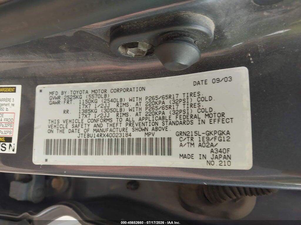 JTEBU14RX40023184 2004 TOYOTA 4RUNNER photo no. 9