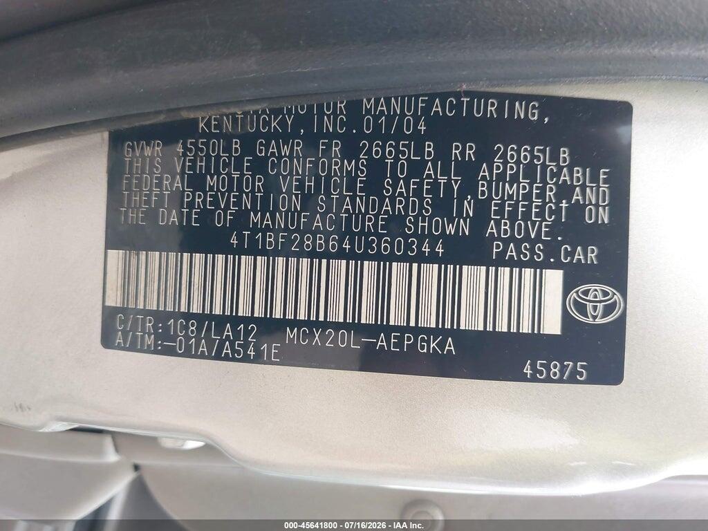 4T1BF28B64U360344 2004 TOYOTA AVALON photo no. 9