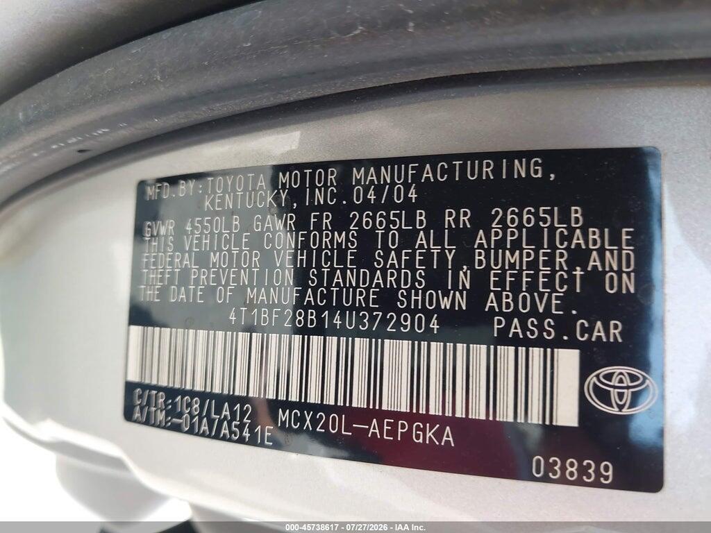 4T1BF28B14U372904 2004 TOYOTA AVALON photo no. 9