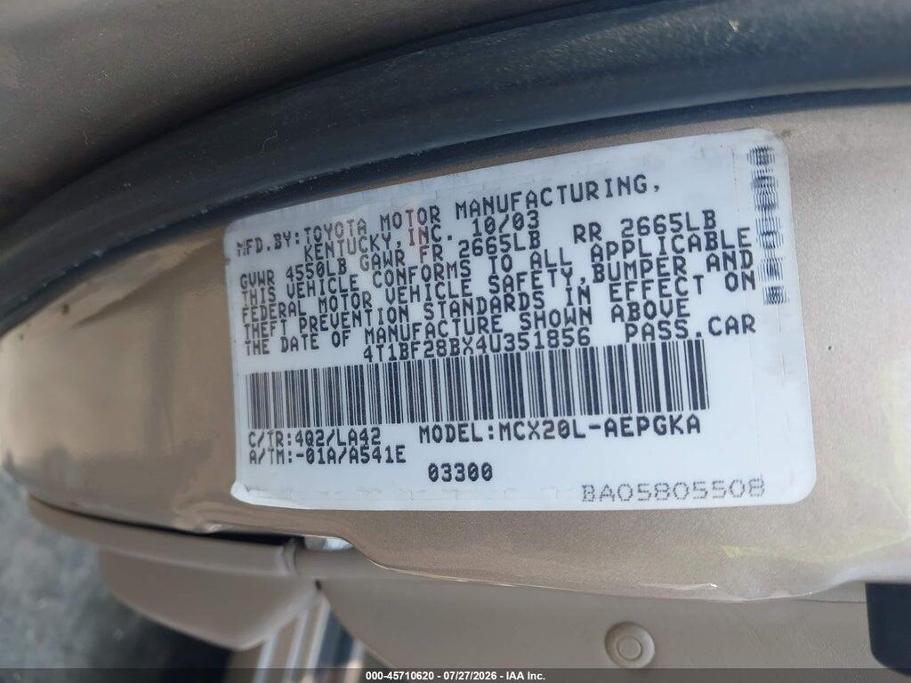 4T1BF28BX4U351856 2004 TOYOTA AVALON photo no. 9