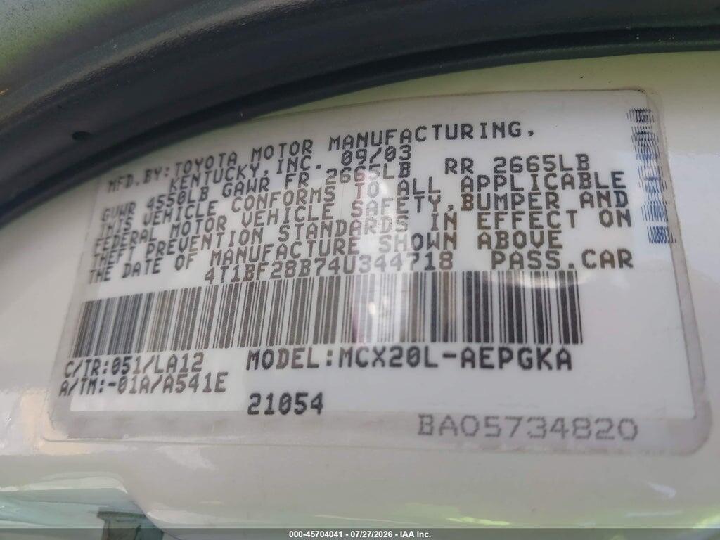 4T1BF28B744344718 2004 TOYOTA AVALON photo no. 9