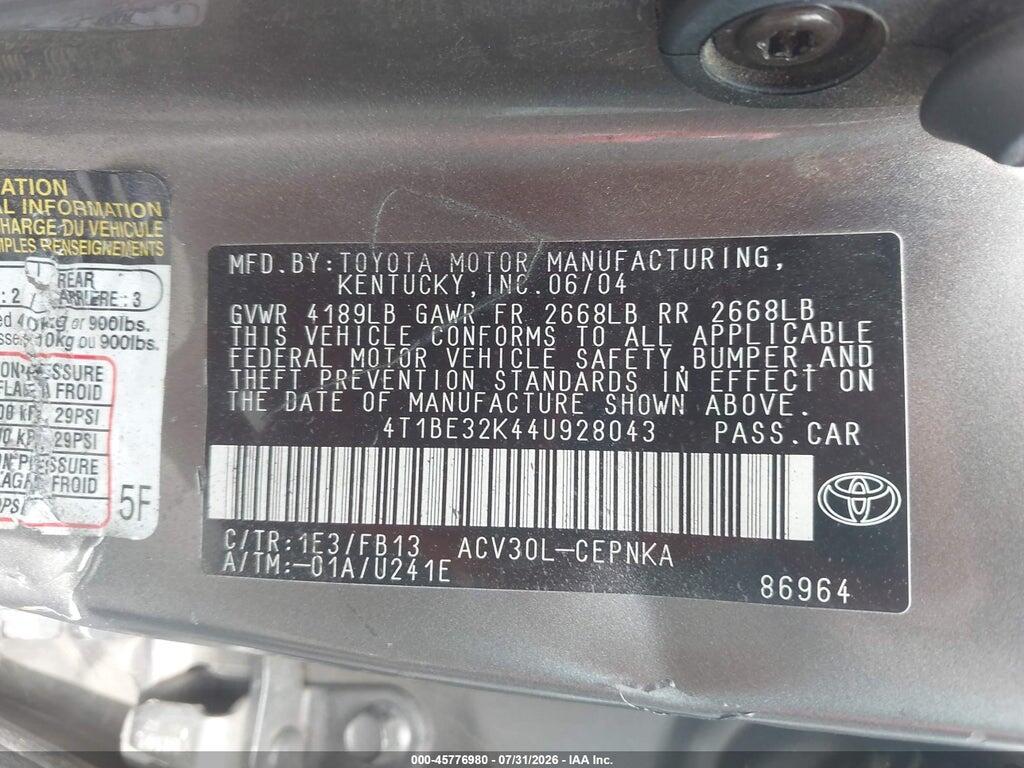4T1BE32K44U928043 2004 TOYOTA CAMRY photo no. 9