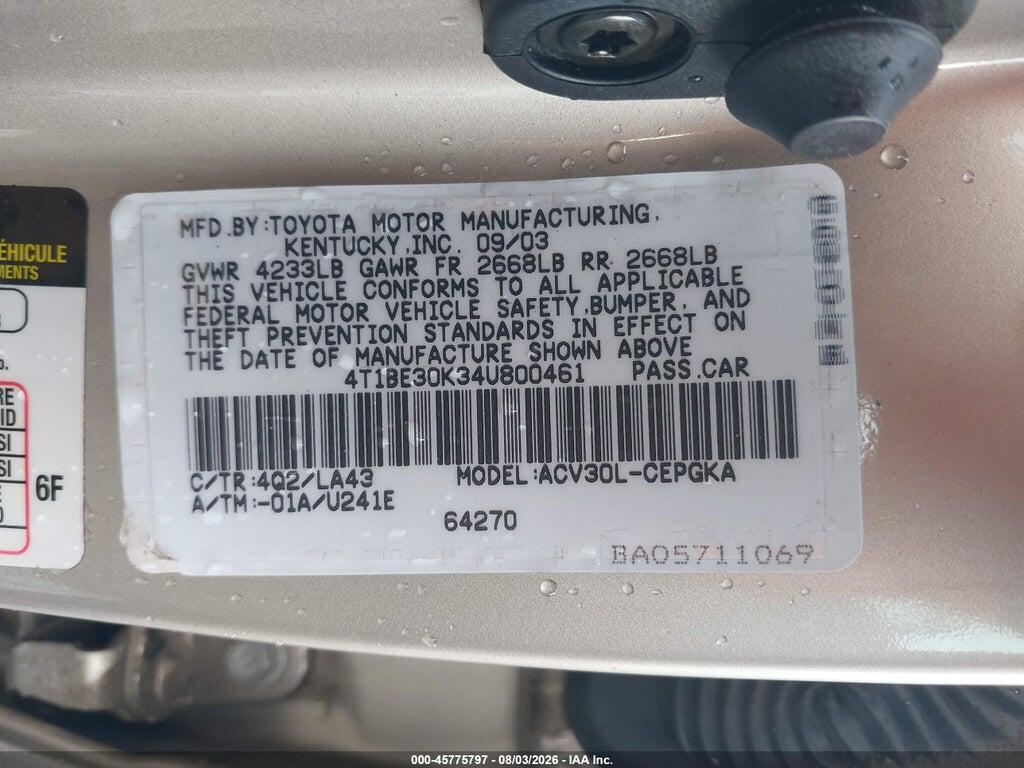 4T1BE30K34U800461 2004 TOYOTA CAMRY photo no. 9