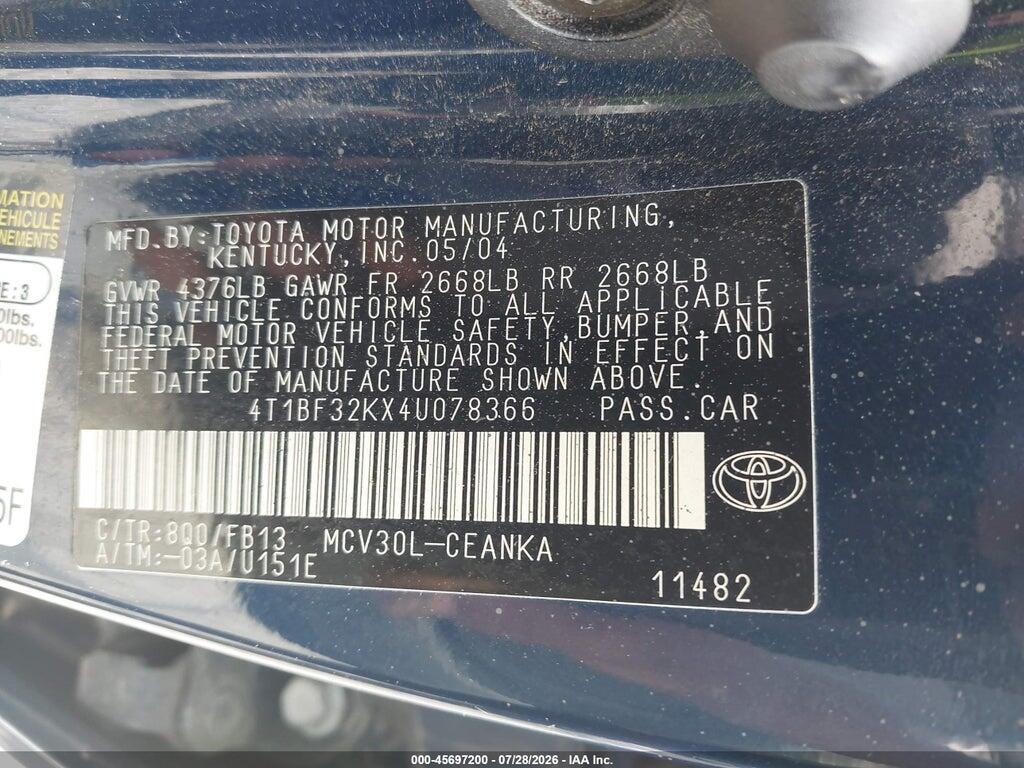 4T1BF32KX4U078366 2004 TOYOTA CAMRY photo no. 9