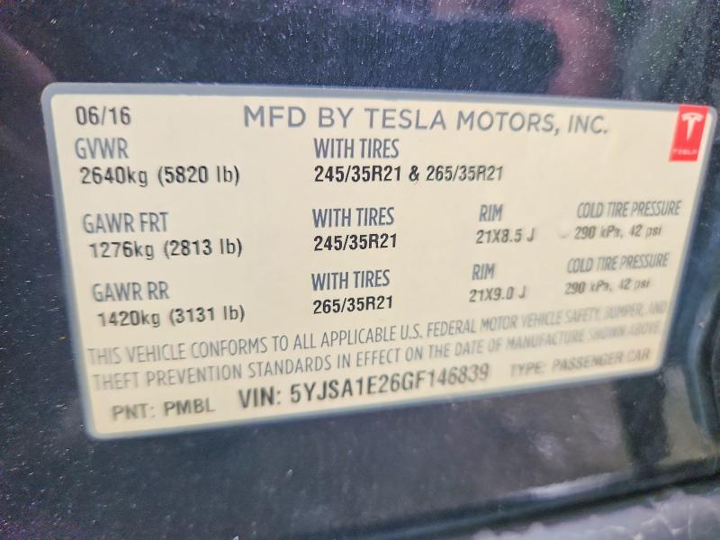 5YJSA1E26GF146839 2016 TESLA MODEL S photo no. 12