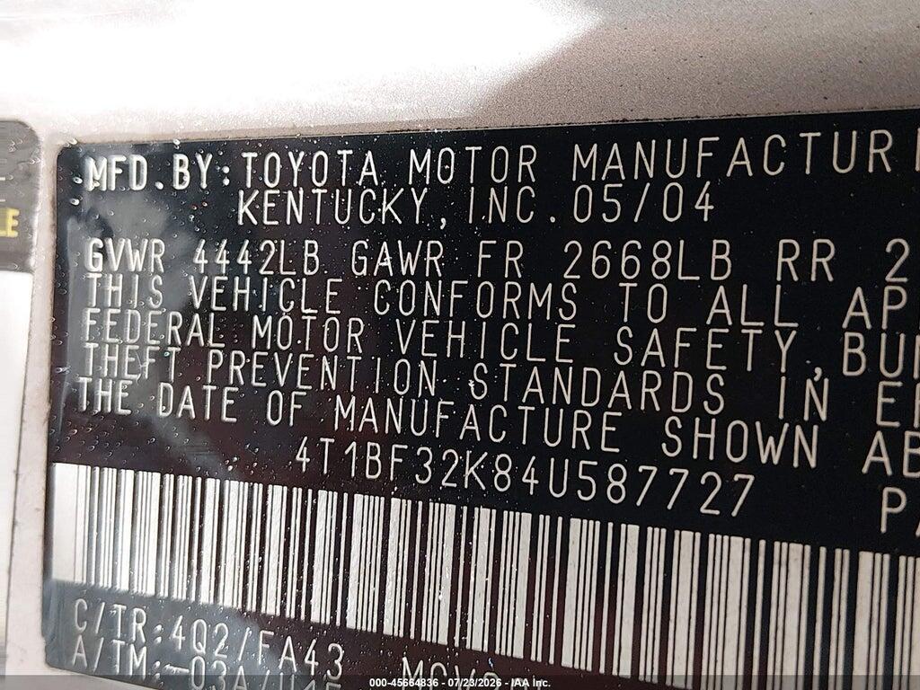 4T1BF32K84U587727 2004 TOYOTA CAMRY photo no. 9