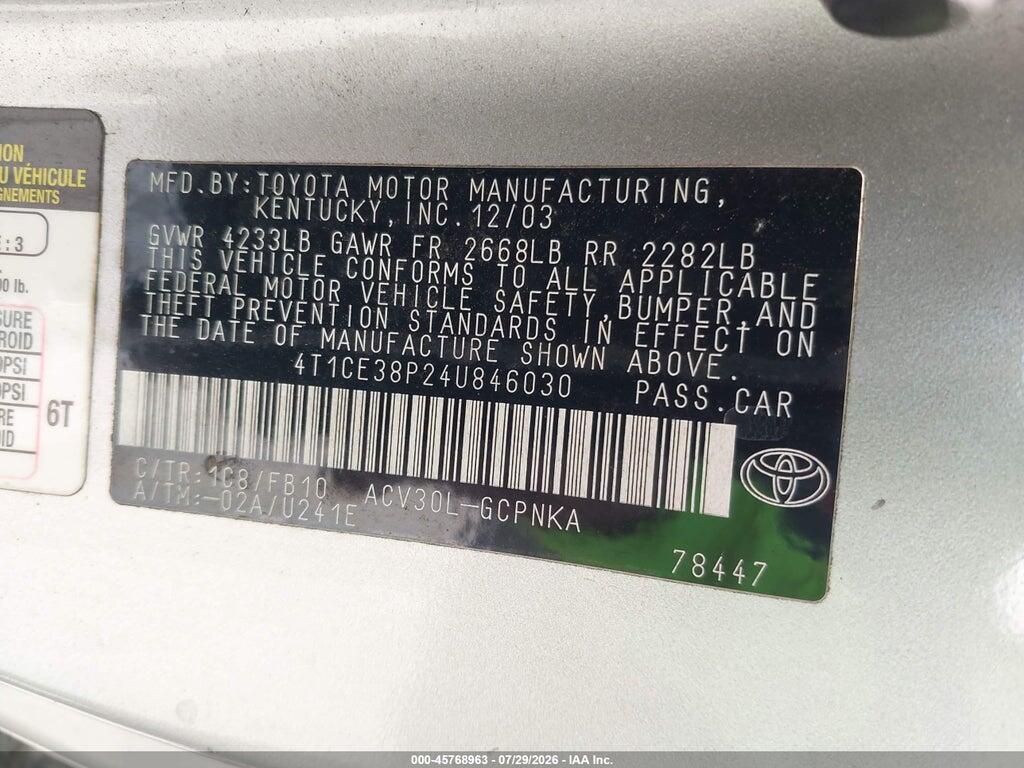 4T1CE38P24U846030 2004 TOYOTA CAMRY SOLARA photo no. 9