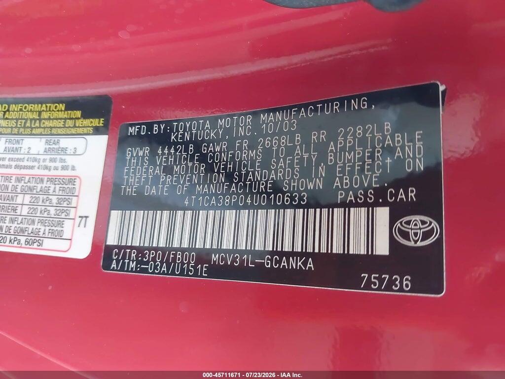 4T1CA38P04U010633 2004 TOYOTA CAMRY SOLARA photo no. 9