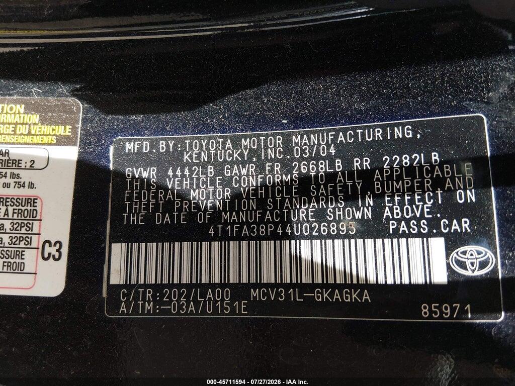 4T1FA38P44U026895 2004 TOYOTA CAMRY SOLARA photo no. 9