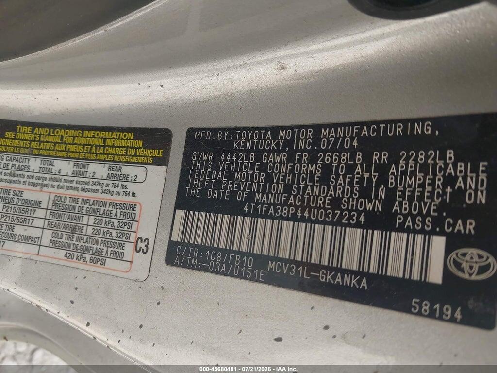 4T1FA38P44U037234 2004 TOYOTA CAMRY SOLARA photo no. 9
