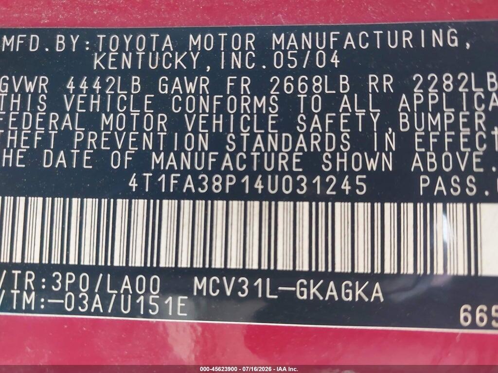 4T1FA38P14U031245 2004 TOYOTA CAMRY SOLARA photo no. 9
