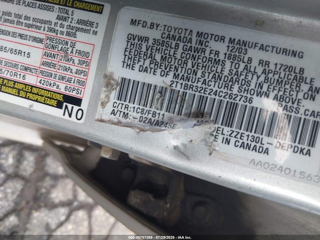 2T1BR32E24C262736 2004 TOYOTA COROLLA photo no. 9