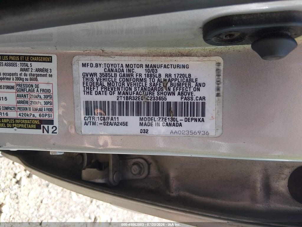 2T1BR32E04C233655 2004 TOYOTA COROLLA photo no. 9