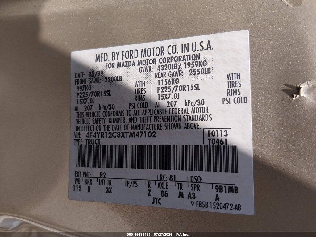 4F4YR12C8XTM47102 1999 MAZDA B2500 photo no. 9
