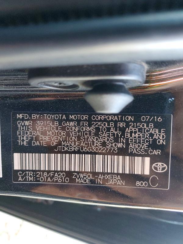 JTDKBRFU6G3022773 2016 TOYOTA PRIUS photo no. 12