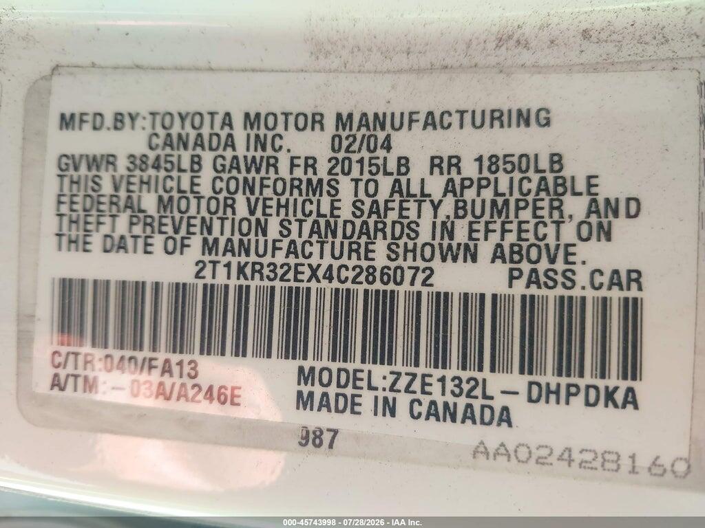 2T1KR32EX4C286072 2004 TOYOTA MATRIX photo no. 9