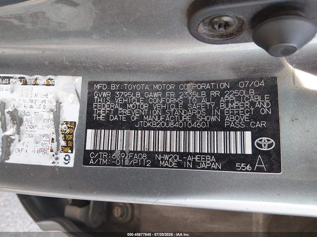 JTDKB20U840104601 2004 TOYOTA PRIUS photo no. 9