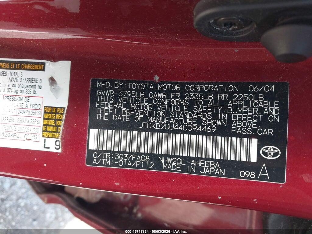 JTDKB20U440094469 2004 TOYOTA PRIUS photo no. 9