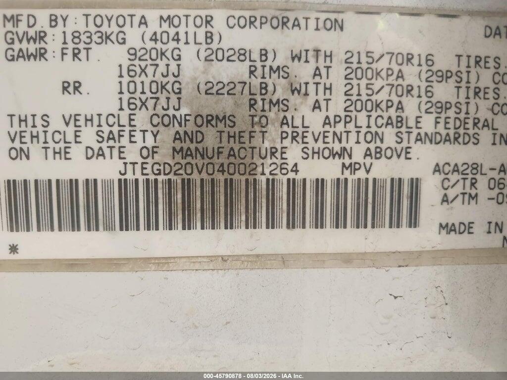 JTEGD20V040021264 2004 TOYOTA RAV4 photo no. 9