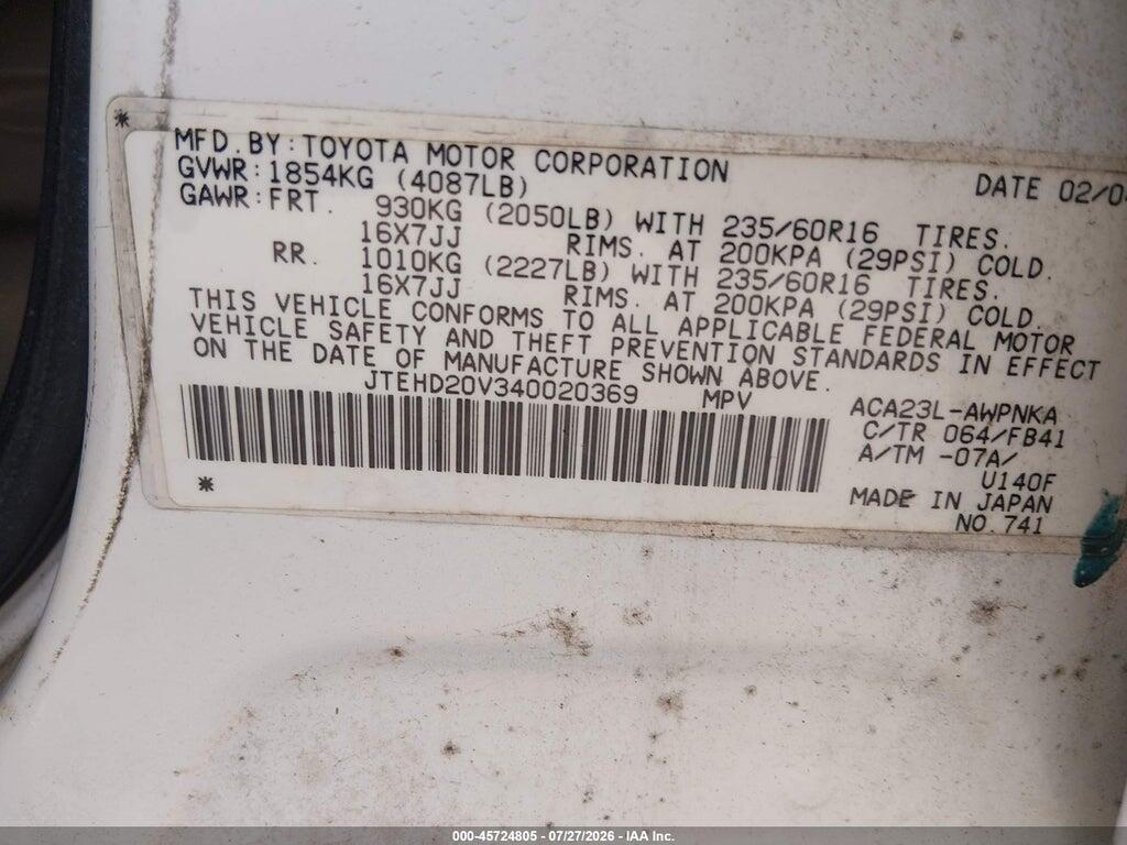 JTEHD20V340020369 2004 TOYOTA RAV4 photo no. 9