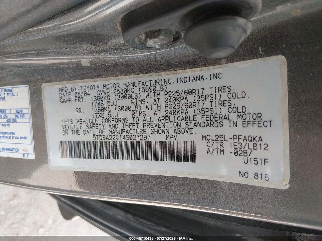 5TDBA22C14S027297 2004 TOYOTA SIENNA photo no. 9
