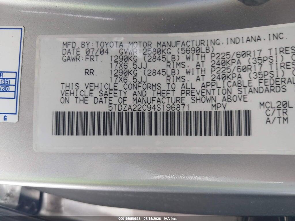 5TDZA22C94S196871 2004 TOYOTA SIENNA photo no. 9