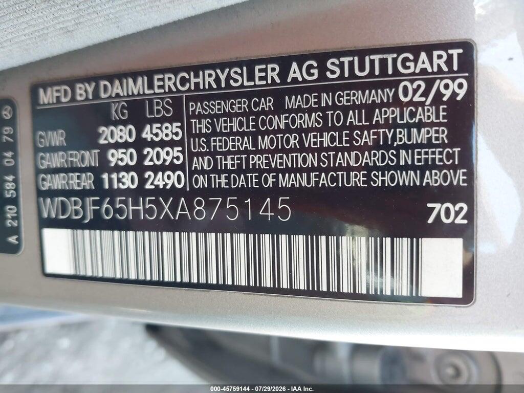 WDBJF65H5XA875145 1999 MERCEDES-BENZ E 320 photo no. 9