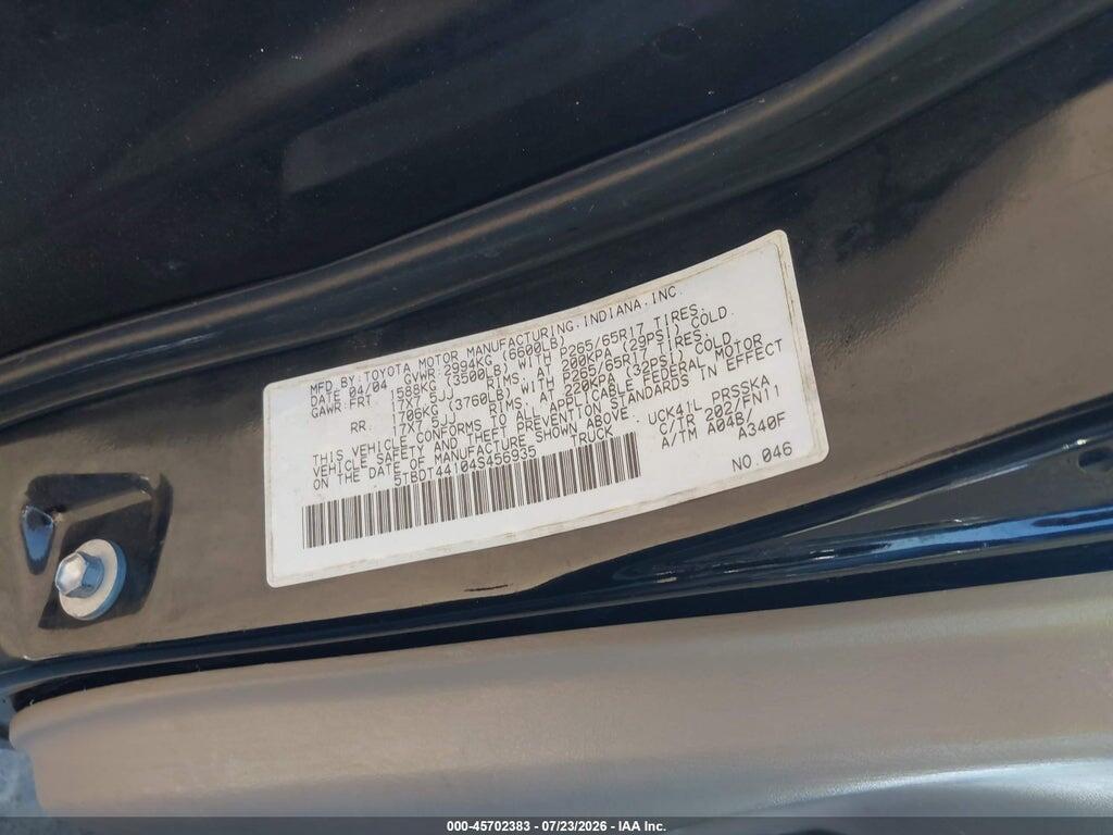 5TBDT44104S456935 2004 TOYOTA TUNDRA photo no. 9