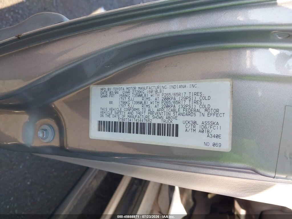5TBRT34174S447682 2004 TOYOTA TUNDRA photo no. 9