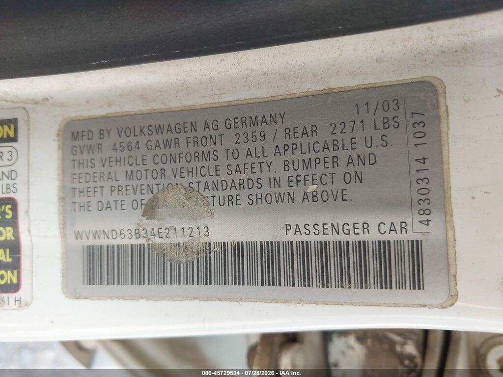 WVWND63B34E211213 2004 VOLKSWAGEN PASSAT photo no. 9