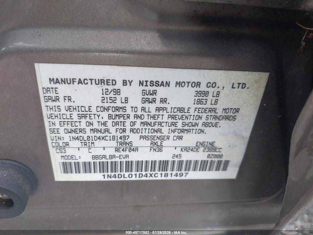 1N4DL01D4XC181497 1999 NISSAN ALTIMA photo no. 9