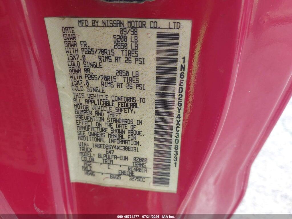 1N6ED26Y4XC308331 1999 NISSAN FRONTIER photo no. 9