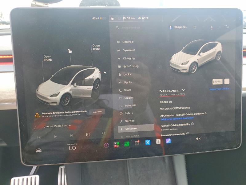 7SAYGDEF7NF556482 2022 TESLA MODEL Y photo no. 9