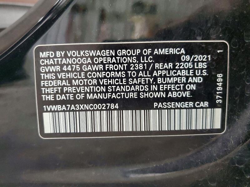 1VWBA7A3XNC002784 2022 VOLKSWAGEN PASSAT photo no. 12
