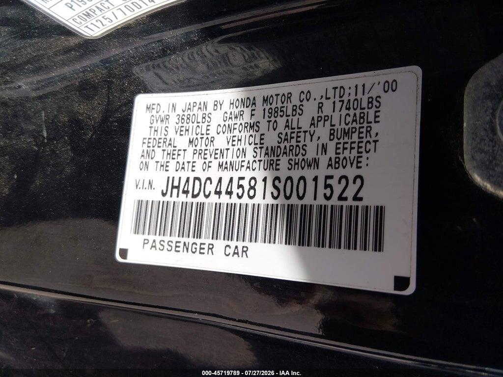 JH4DC44581S001522 2001 ACURA INTEGRA photo no. 9