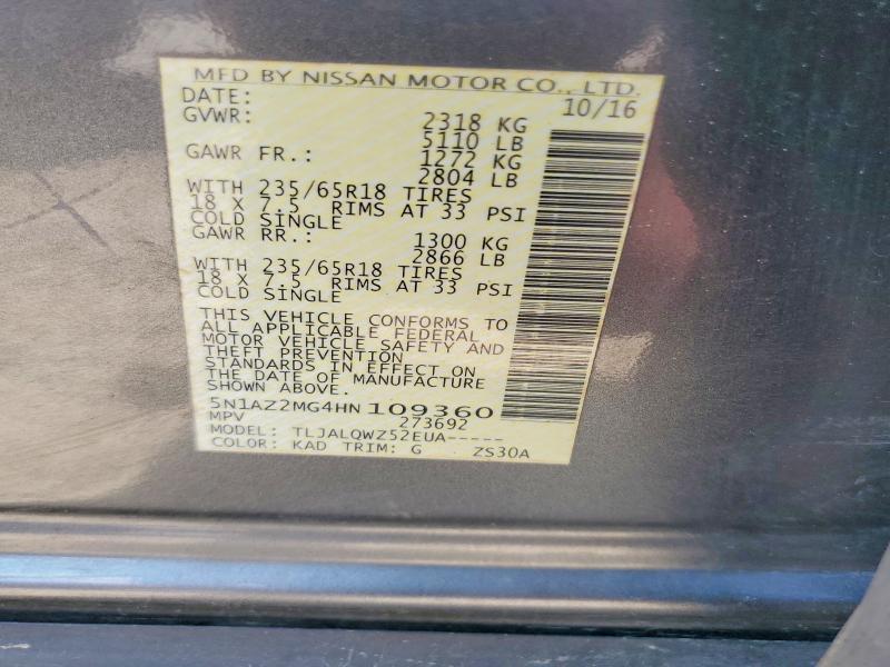5N1AZ2MG4HN109360 2017 NISSAN MURANO photo no. 12