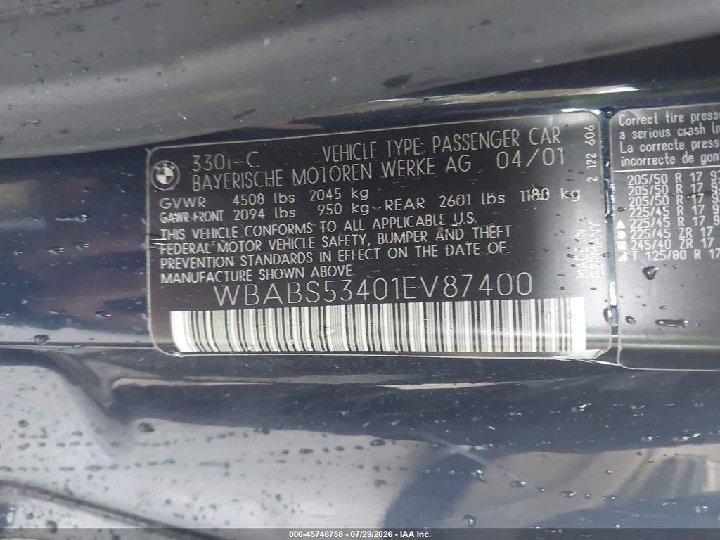 WBABS53401EV87400 2001 BMW 330CI photo no. 9