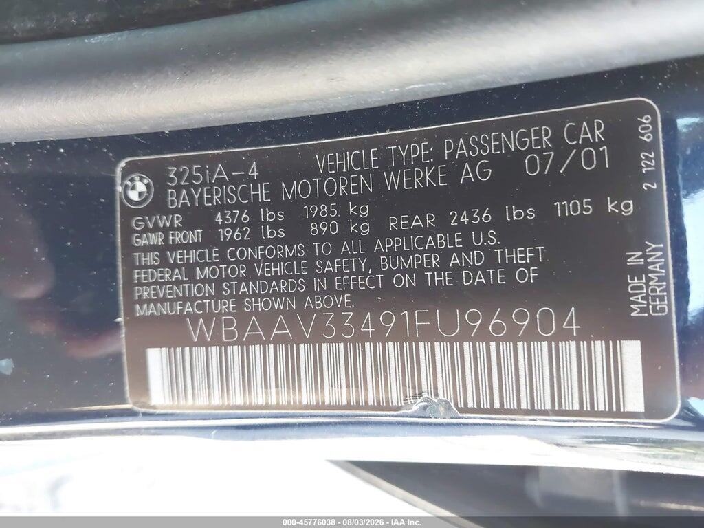 WBAAV33491FU96904 2001 BMW 325I photo no. 9