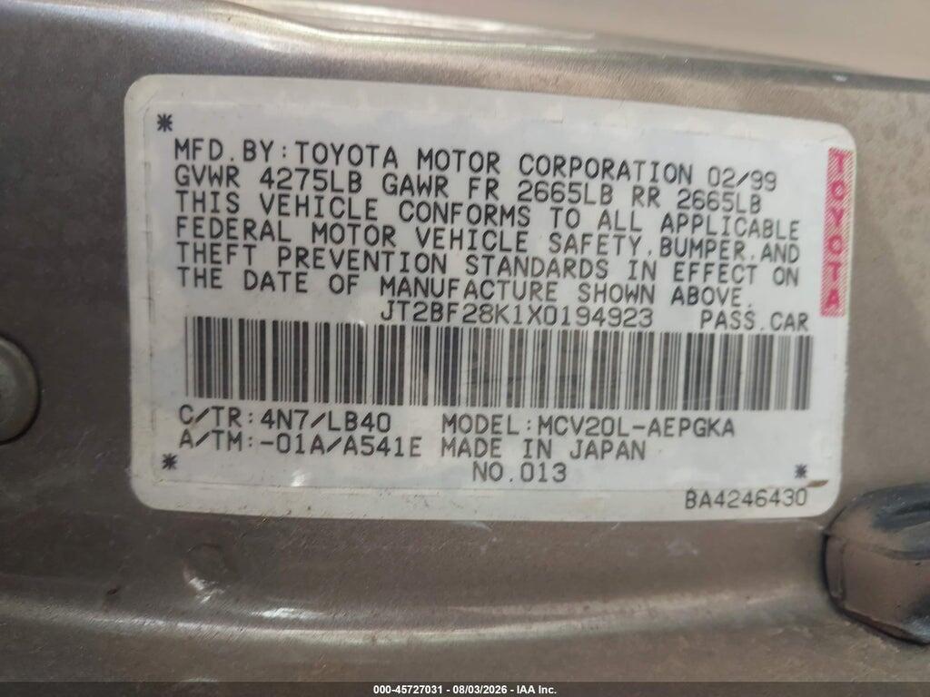 JT2BF28K1X0194923 1999 TOYOTA CAMRY photo no. 9