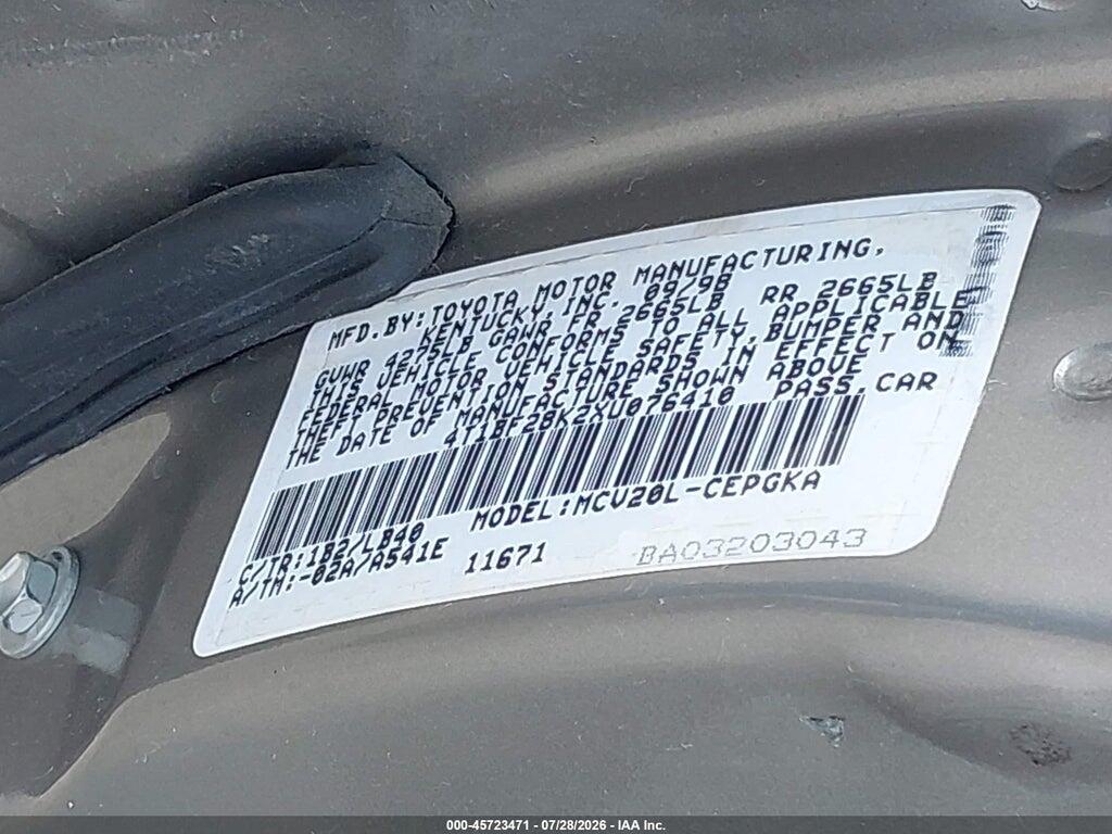 4T1BF28K2XU076410 1999 TOYOTA CAMRY photo no. 9